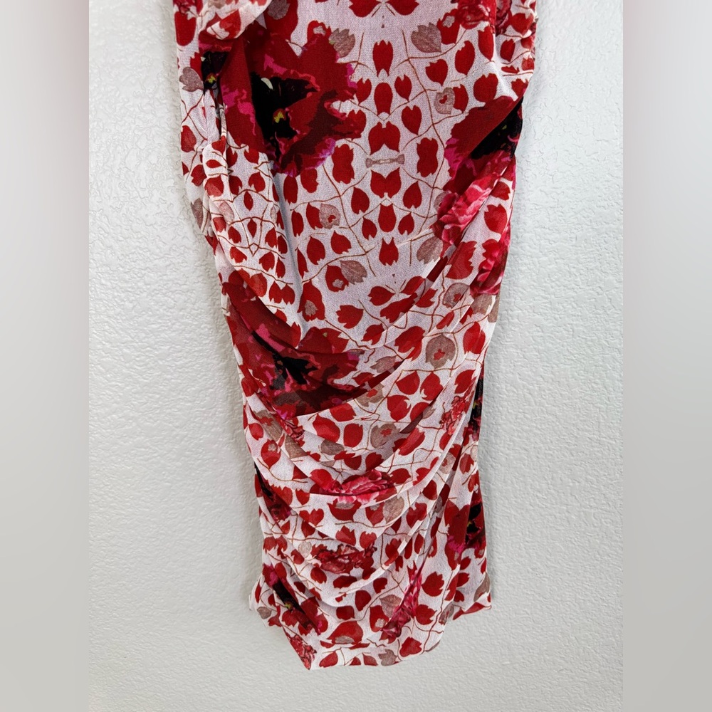 Floral Red Midi Dress - Women's Strapless Bodycon - Picture 9 of 13